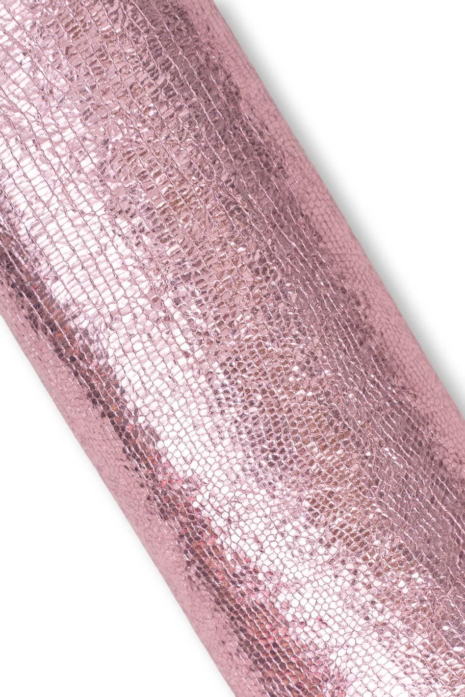 Pink LIZARD printed leather hide, METALLIC reptile textured goatskin, classic brigh soft hide for hobbyists B18786-MT(st) La Garzarara