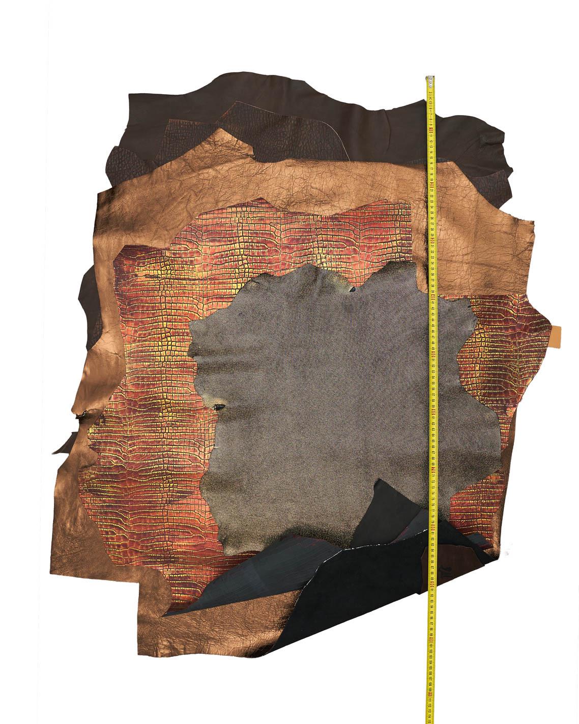 Bronze copper leather skins lot, metallic printed matching goatskins as per pictures, ideal for crafting B18288-MT(st)