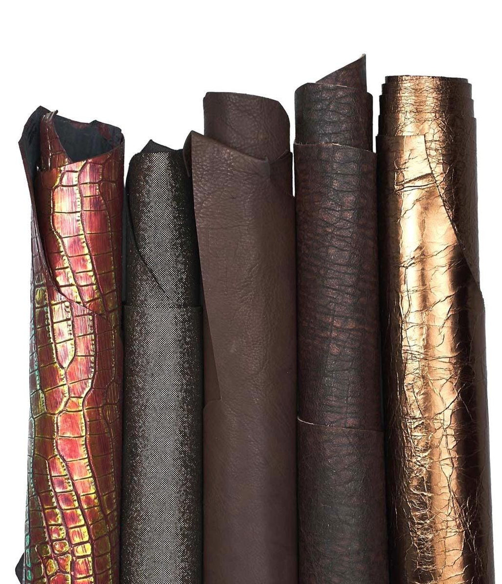 Bronze copper leather skins lot, metallic printed matching goatskins as per pictures, ideal for crafting B18288-MT(st)