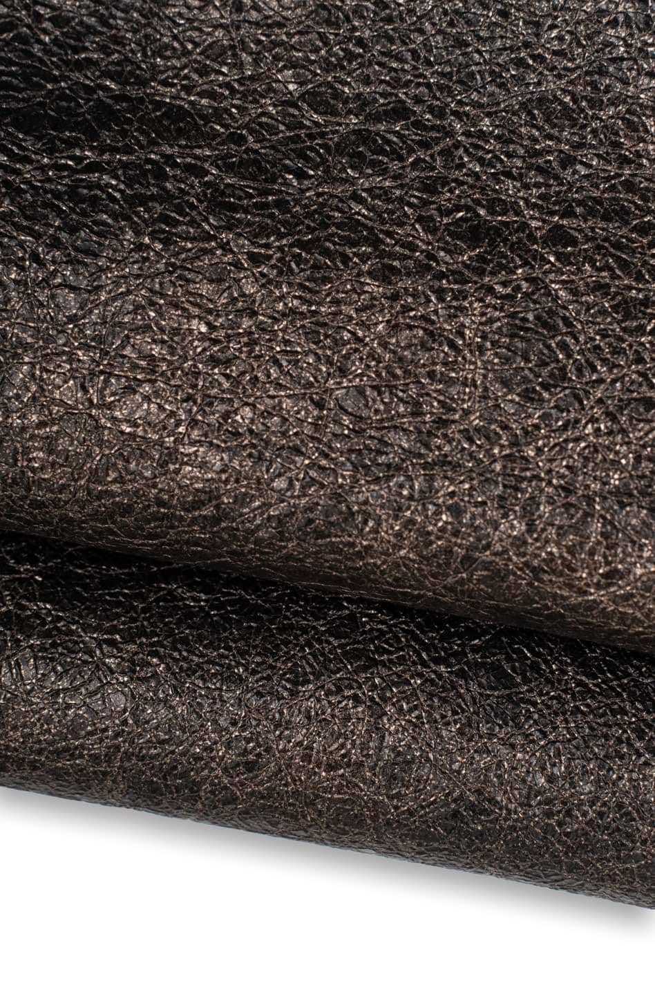 Textured Metallic Leather Hide, Dark Bronze Leather Skin, Abstract Micro Texture Finish for Bags, B19591-MT(st) La Garzarara