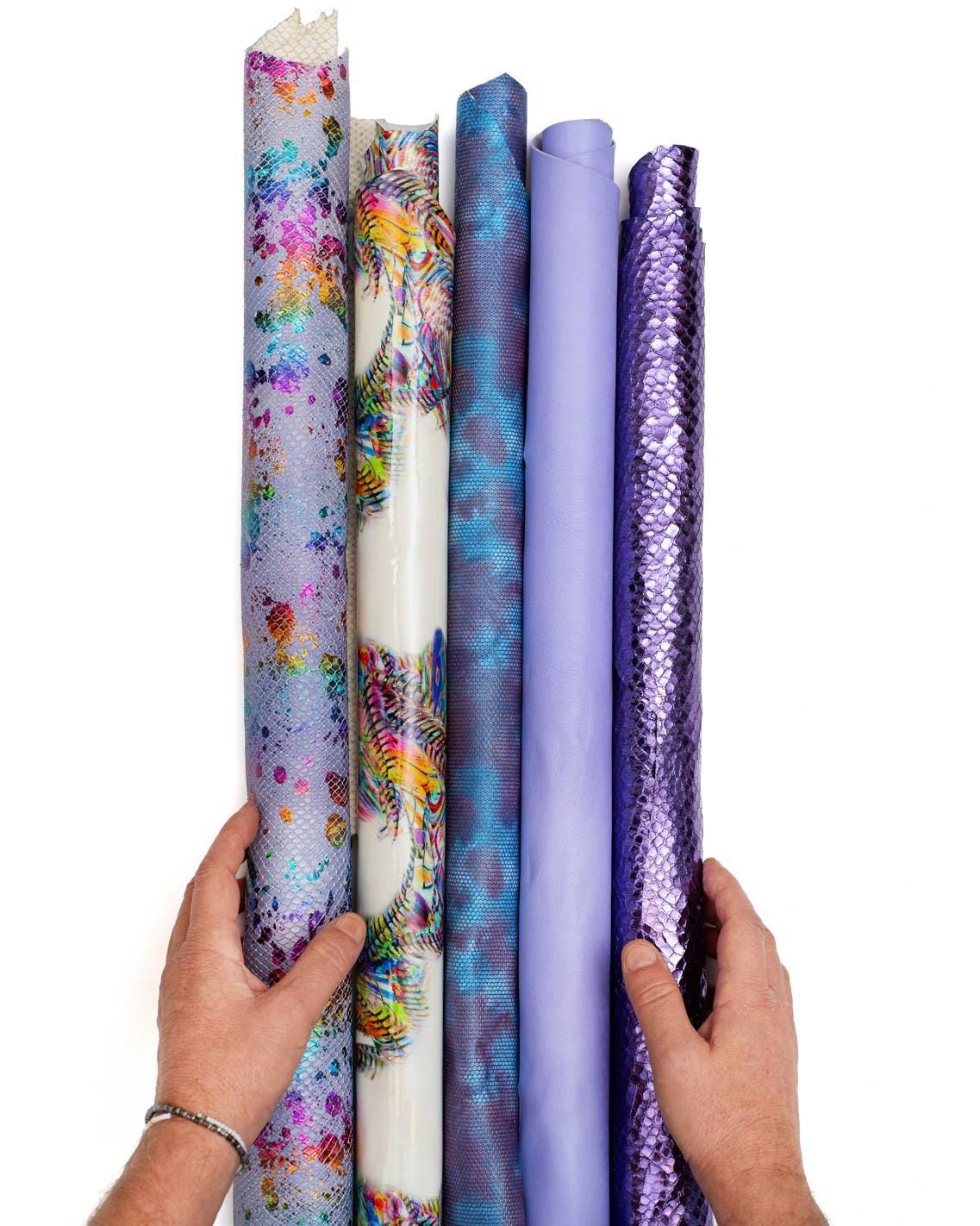 Set of 5 purple blue lilac leather skins, metallic printed matching goatskins as per pictures, ideal for crafting B18996-MT(ST) La Garzarara