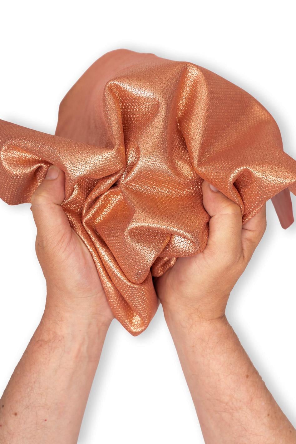 Pearlescent Lamb Leather Hide, Rose Gold Laminated Skin, Micro Textured Leather for Bags, Soft Fashion Leather B19491-MT La Garzarara