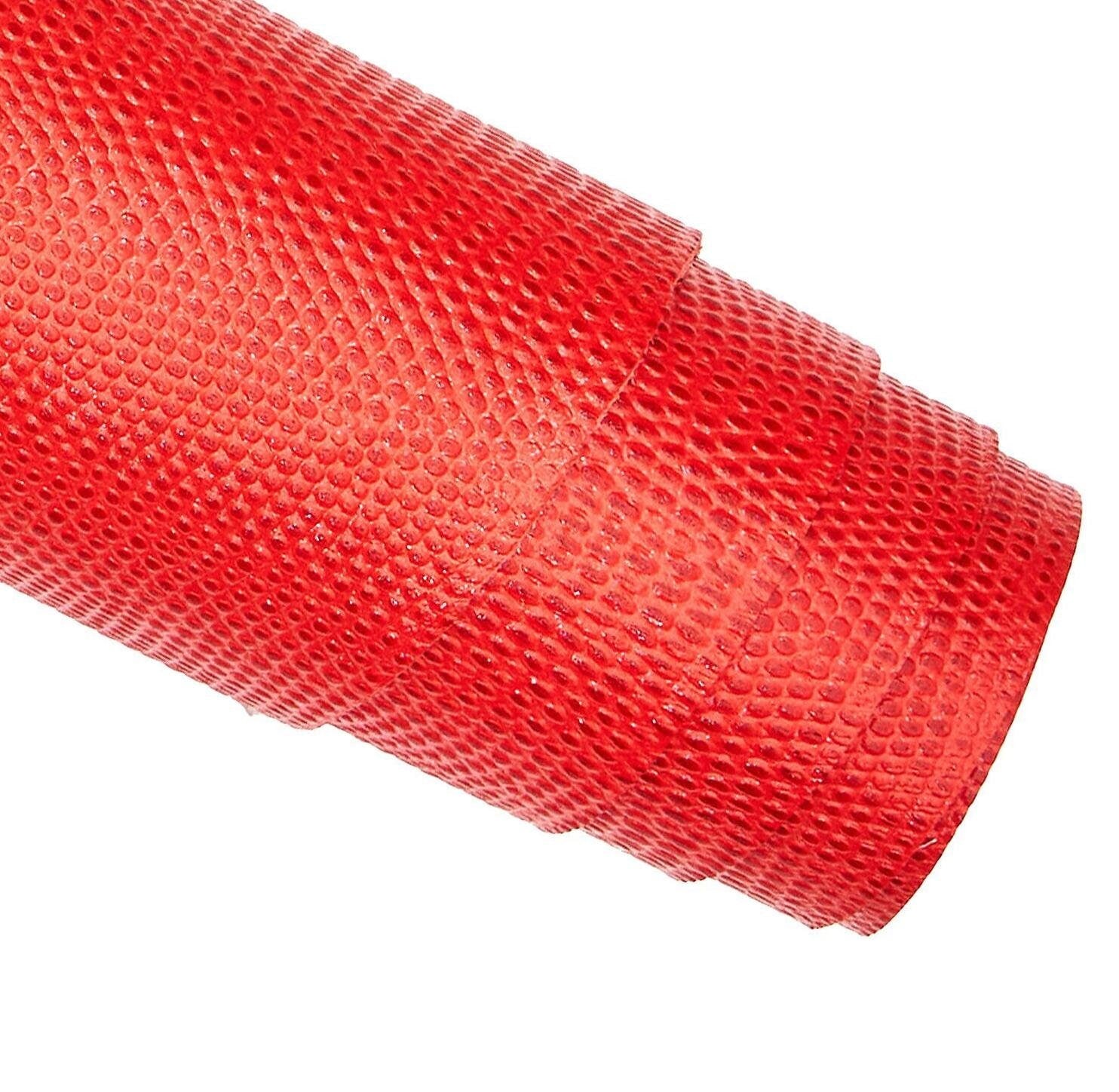 May include: A roll of red faux leather with a textured, embossed pattern resembling scales.