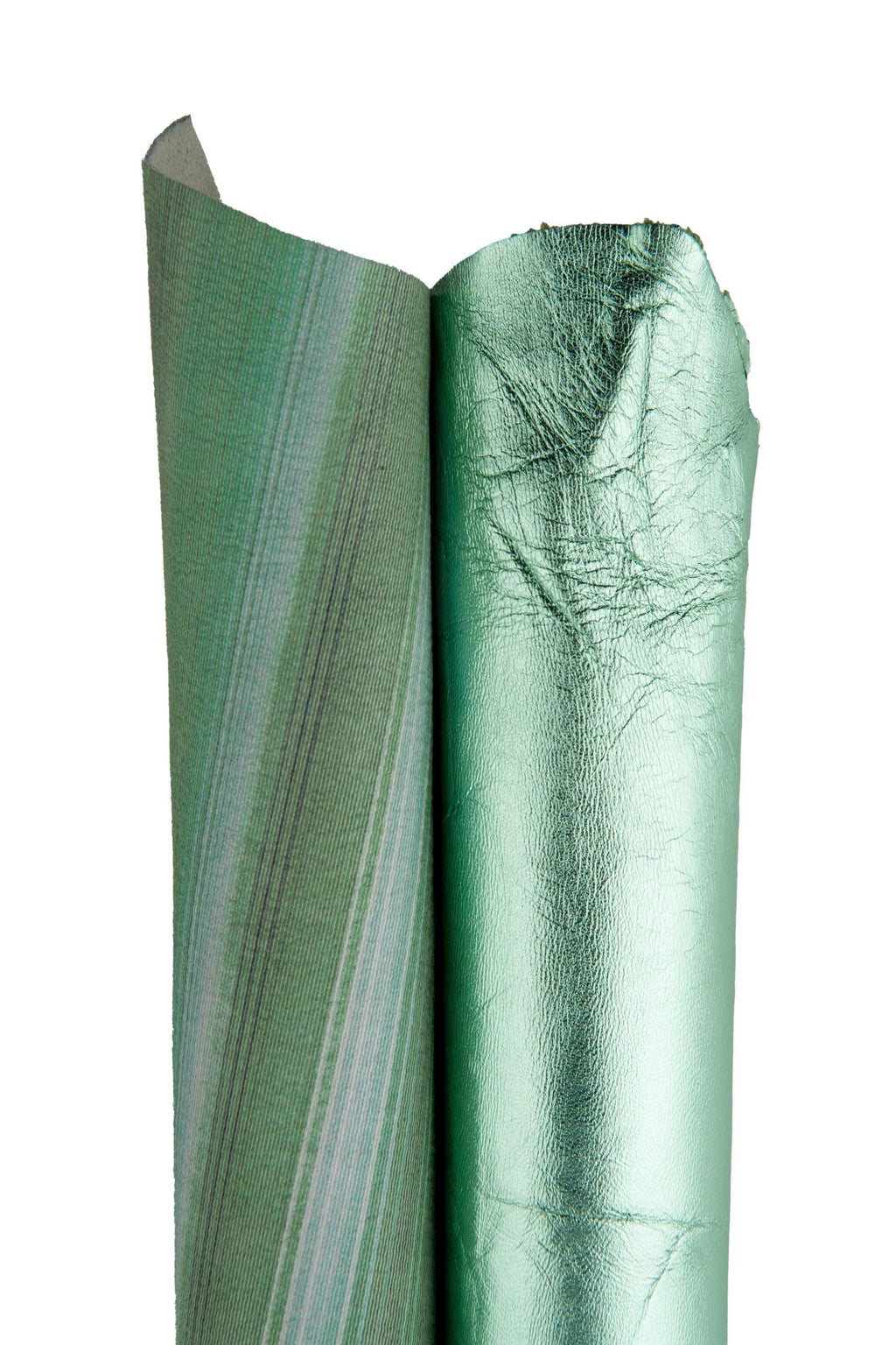 Matching 2 green leather skins, metallic mint pearl lamsbskin shiny stripe textured suede skin for bags leather B17498-MT(ST) La Garzarara