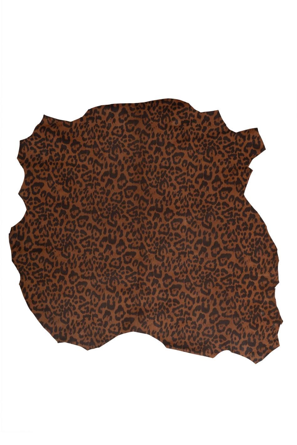 LEOPARD textured leather skin, brown SUEDE goatskin with black cheetah print, animal pettern on soft hide B18795-ST La Garzarara