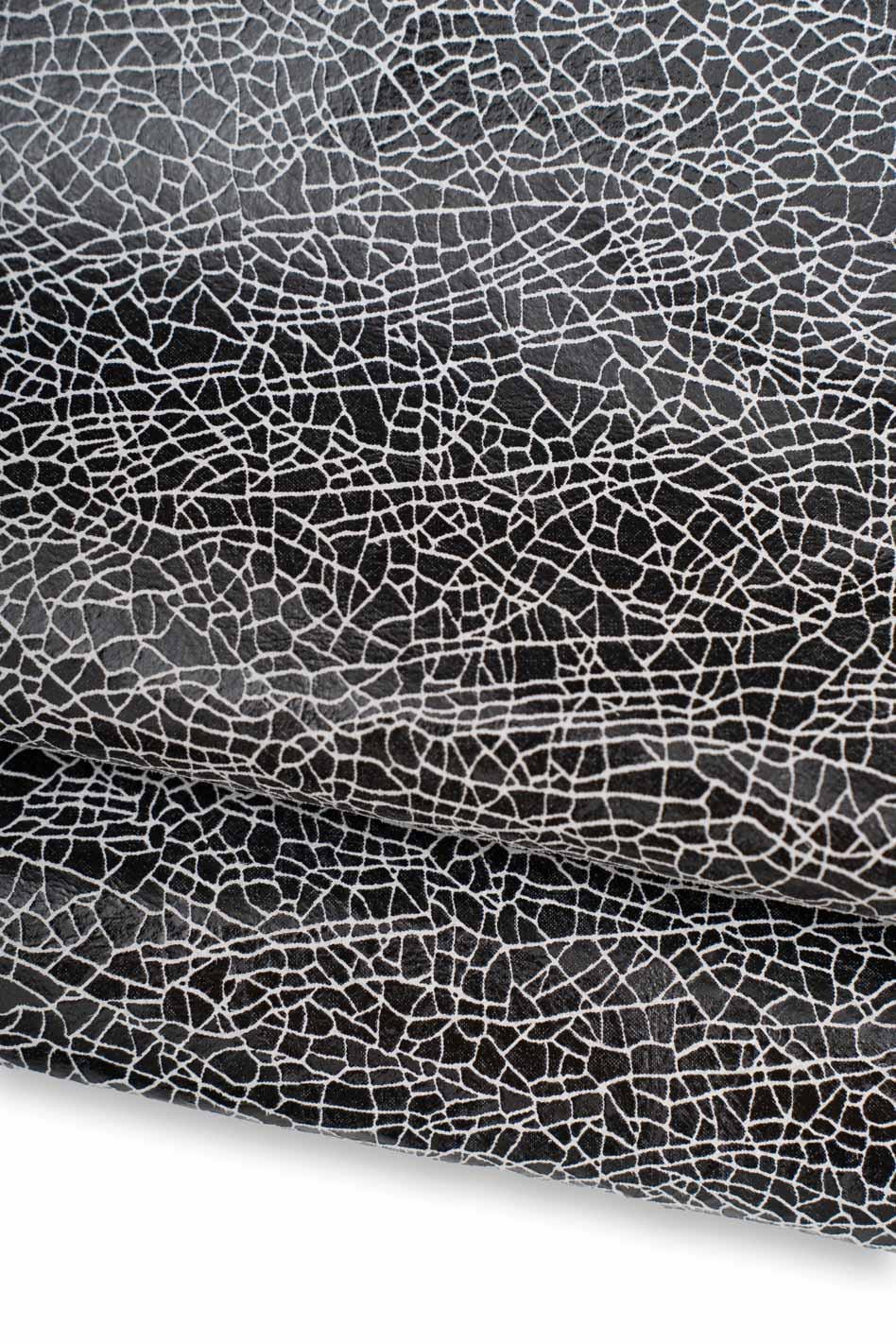 CRACKLE leather hide, black - white GLOSSY textured cowhide, printed soft calfskin for diy projects B19580-ST La Garzarara