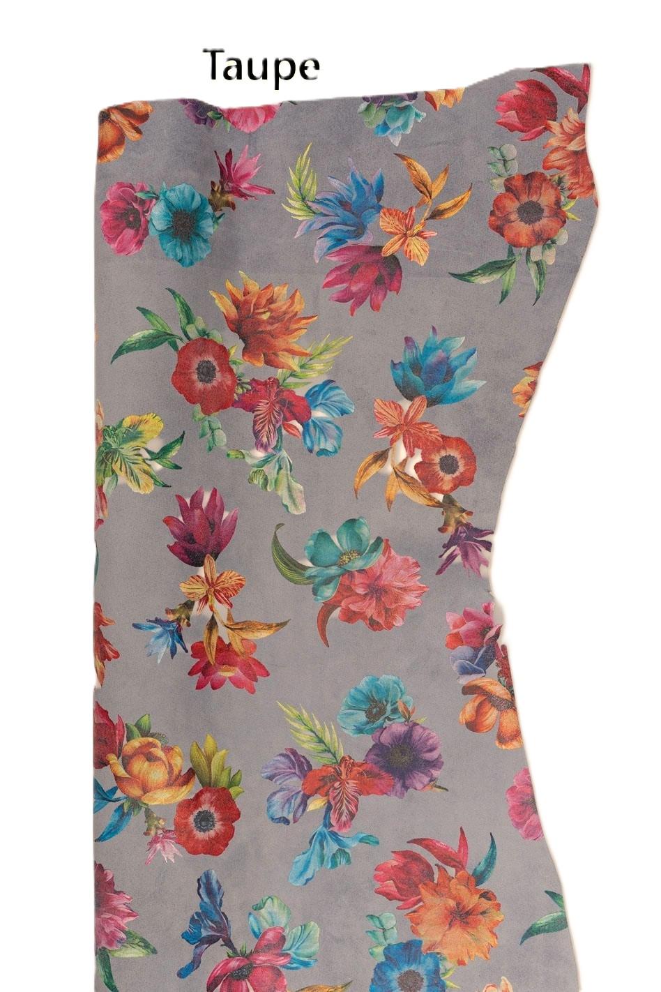 FLORAL print on suede leather skin, MULTICOLOR flower textured goatskin, hide for hobbyists B19241-ST La Garzarara