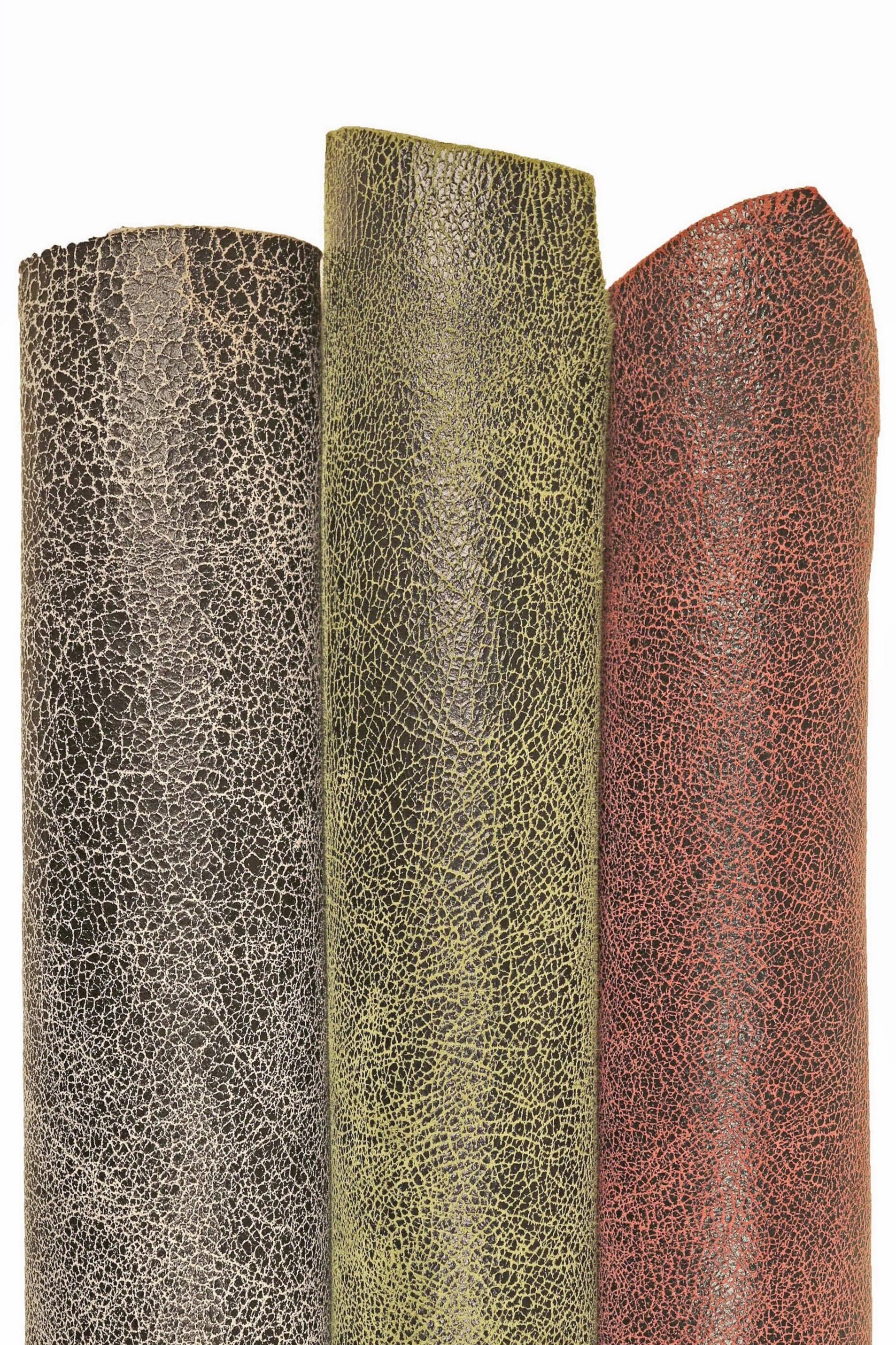 Distressed Suede Leather skins – Antique Soft Goat in Gray, Green & Red, Vintage crackled hides B16124-ST La Garzarara