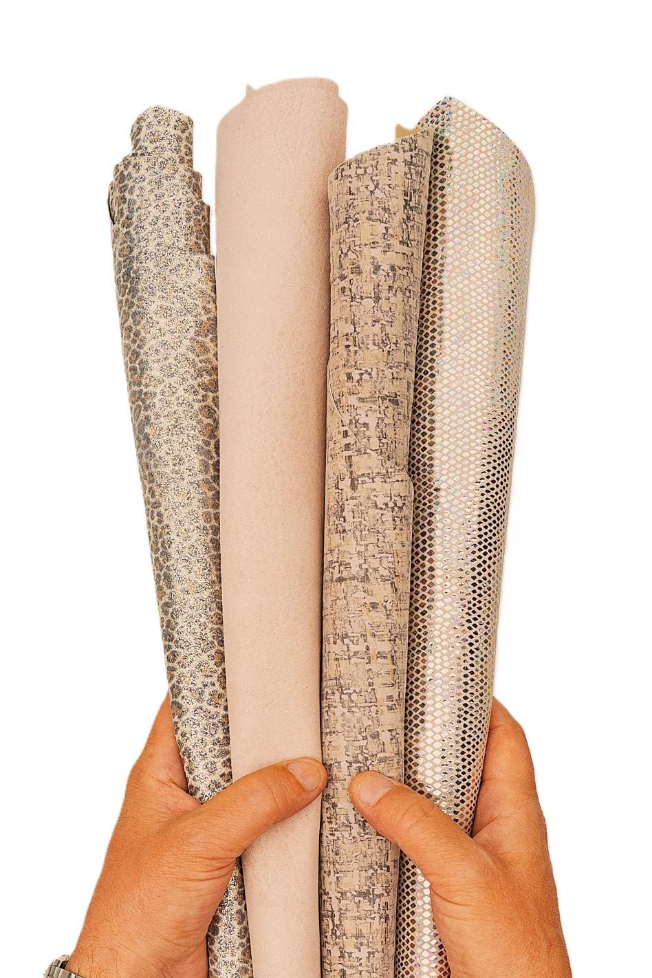 Bundle of 4 powder PINK - beige leather skins, pack of solid color, METALLIC, printed goatskins as per picture B19519-MT(st) La Garzarara