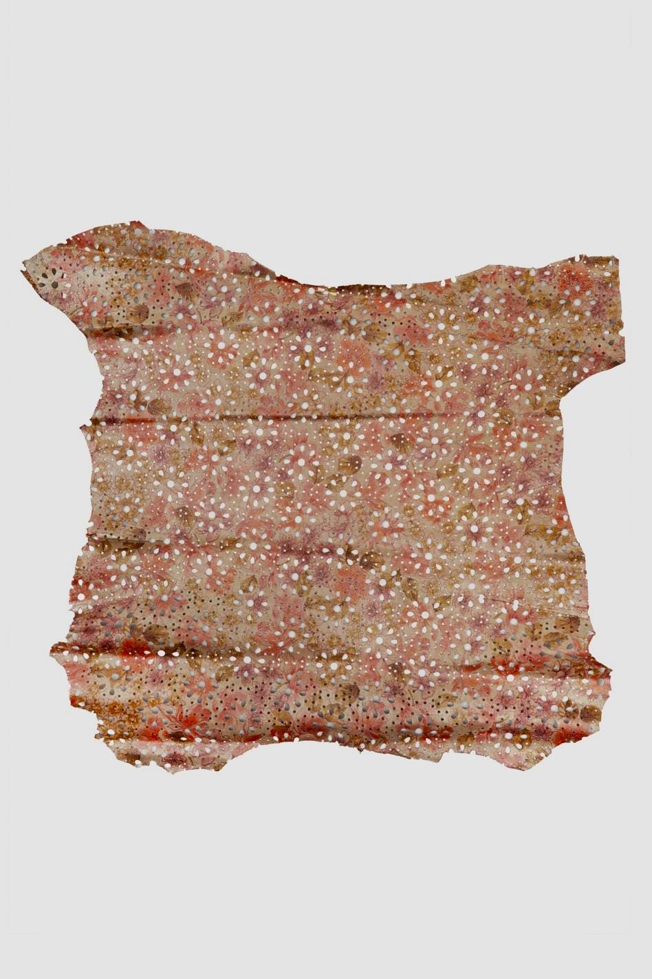 Pack of 3 rust METALLIC, printed, PIERCED leather skins, soft sparkle matching goatskins assorted as per picture B19543-MT(st) La Garzarara