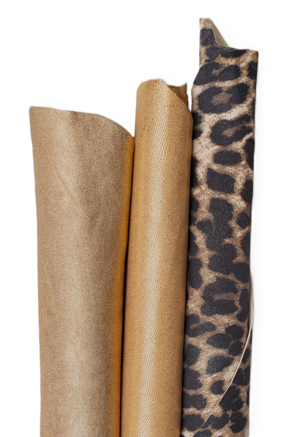 Assortment of GOLD leather skins, pack of 3 ANIMAL printed goatskins, top quality matching hides for diy projects B19518-MT(st) La Garzarara