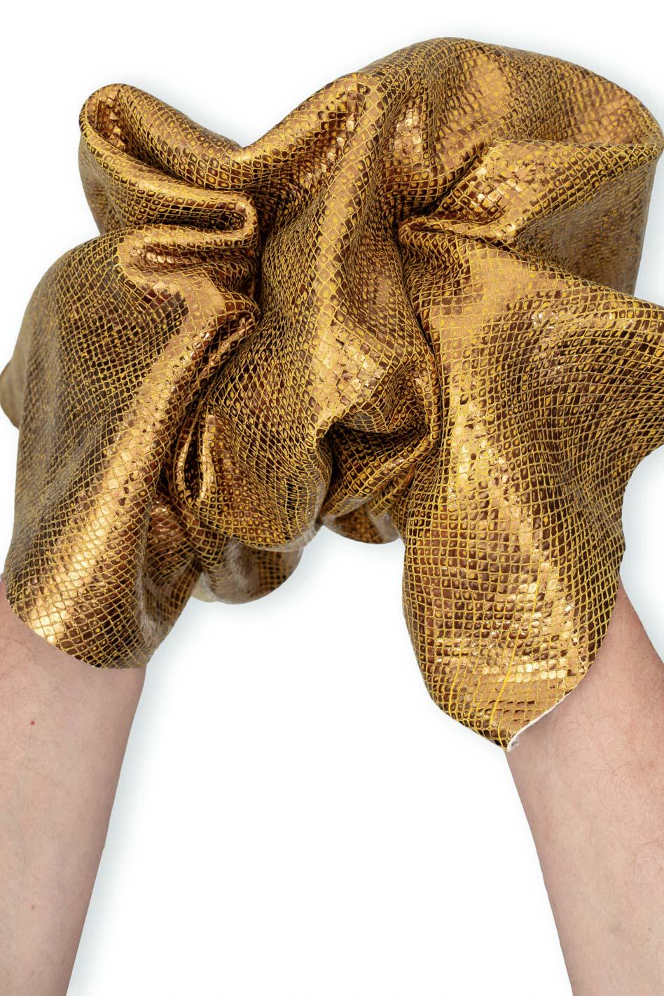 Bronze SNAKESKIN leather, REPTILE printed soft skin, old gold python leather goatskin for hobbyists B19661-MT(st) La Garzarara