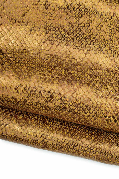 Bronze SNAKESKIN leather, REPTILE printed soft skin, old gold python leather goatskin for hobbyists B19661-MT(st) La Garzarara