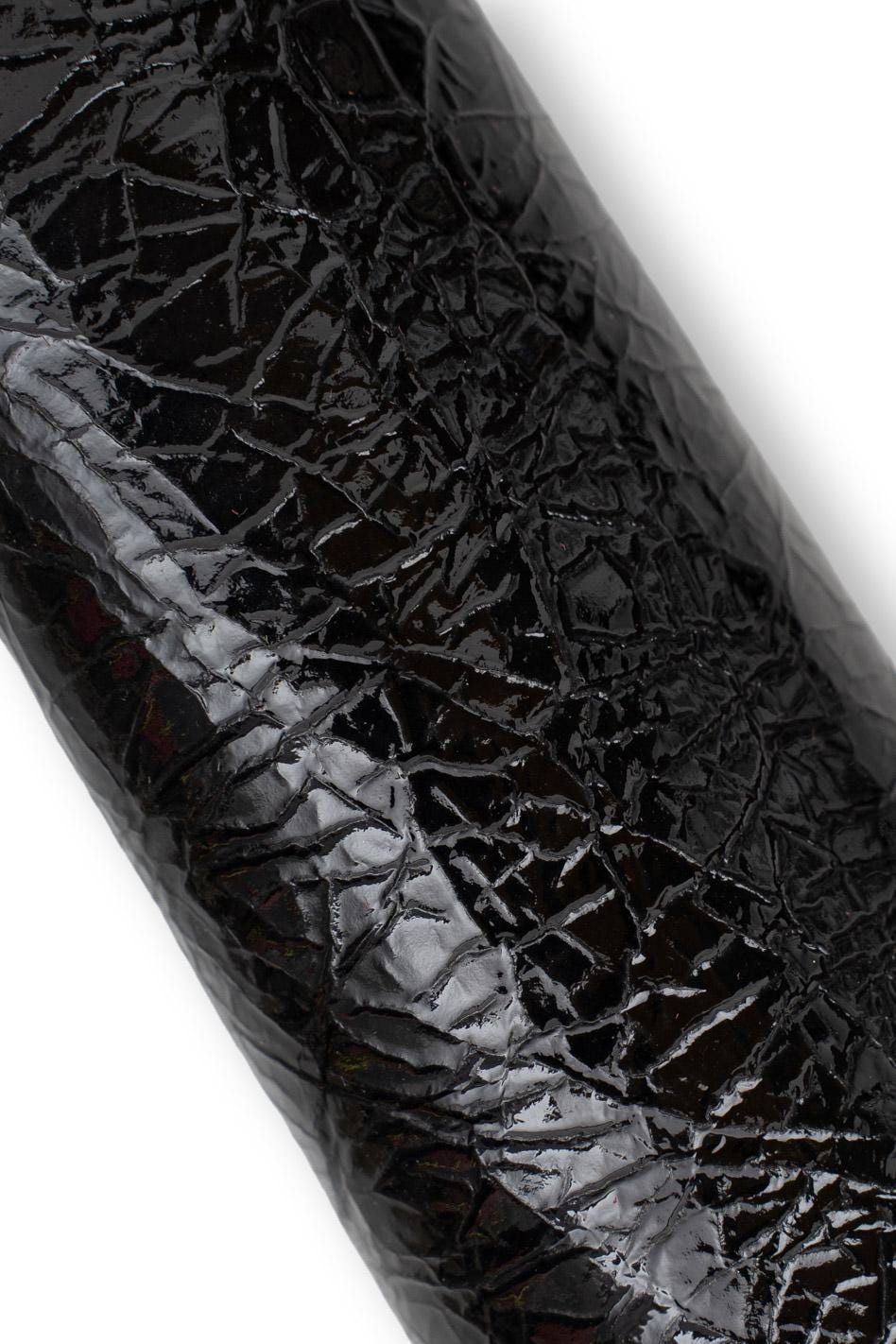 Black High Gloss Patent Leather Hide, High shine Crumpled Goat Skin, Thin soft Italian Leather for clothing B19498-TB La Garzarara