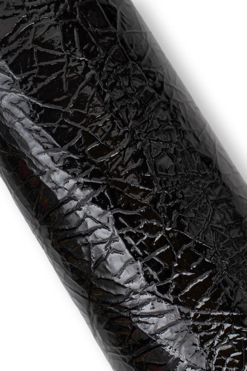 Black High Gloss Patent Leather Hide, High shine Crumpled Goat Skin, Thin soft Italian Leather for clothing B19498-TB La Garzarara