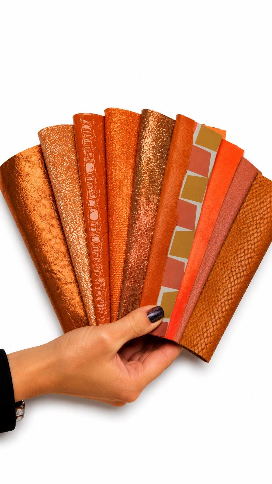Orange Leather Scraps, Premium Selected Remnants, Mixed Textures Prints and Special Finishes 6x5"/15x12 cm 10x8"/25x20 cm PREMIUM5