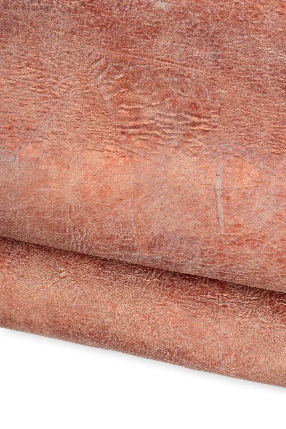 Rust CRACKLE printed leather skin, vintage DISTRESSES goatskin, thick soft hide for hobbyists B19666-VT La Garzarara