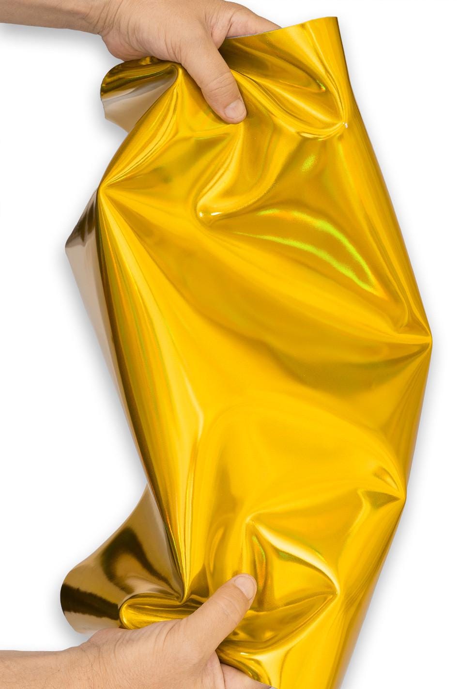Yellow MIRROR metallic leather hide, GLOSSY iridescent calfskin, smooth soft sparkle cowhide for crafters B19604-MT La Garzarara