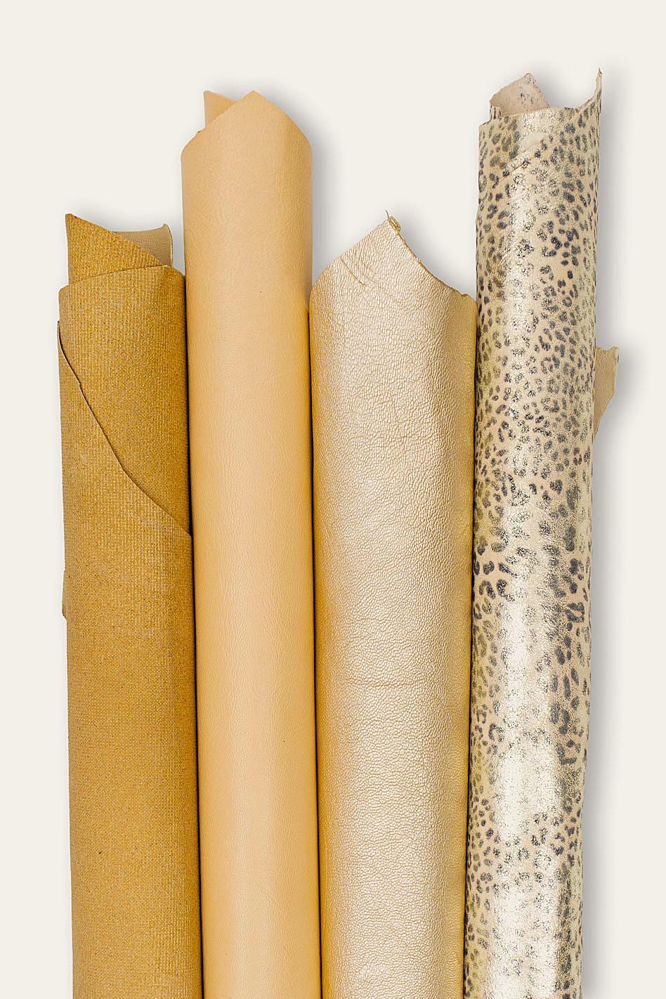 BUNDLE of 3 light gold - beige leather skins, assortment of solid color, METALLIC, textured goatskin for diy B19521-MT(st) La Garzarara