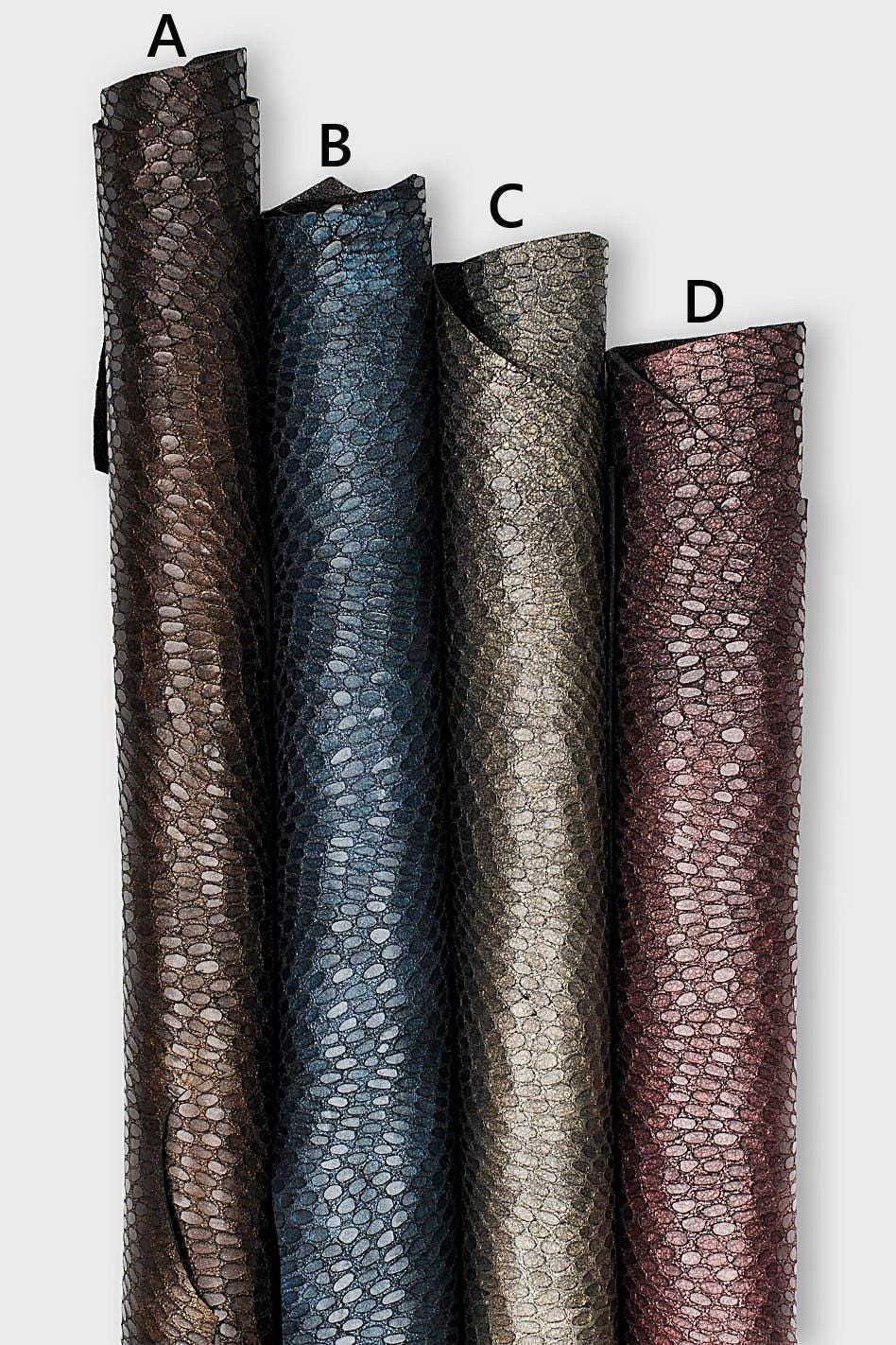 METALLIC REPTILE printed leather skin, glossy soft crocodile printed goatskins in different colors B19496-MT(st) La Garzarara