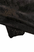 Black PERFORATED hair on leather hide, acid effect on FLORAL printed pony calfskin, vintage distressed soft hairy cowhide B15860-CV