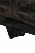 Black PERFORATED hair on leather hide, acid effect on FLORAL printed pony calfskin, vintage distressed soft hairy cowhide B15860-CV