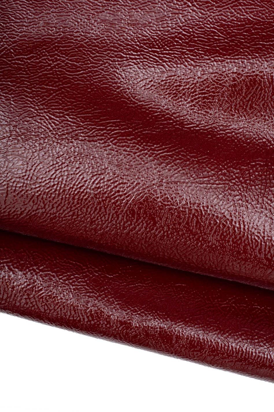 Burgundy NAPLACK leather hide, soft CRINKLED patent cowhide, glossy wrinkled calfskin for carfters B19610-TU La Garzarara