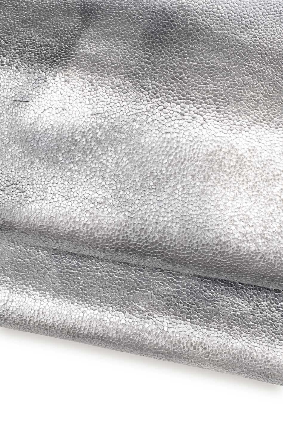 Silver METALLIC leather hide, CRACKLE shaded soft goatskin, bright printed hide for hobbyists, 0.8 - 1.0 mm B19559-MT(st) La Garzarara