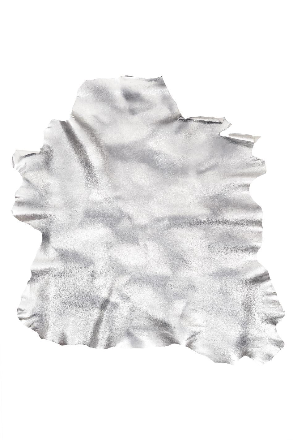 Silver METALLIC leather hide, CRACKLE shaded soft goatskin, bright printed hide for hobbyists, 0.8 - 1.0 mm B19559-MT(st) La Garzarara