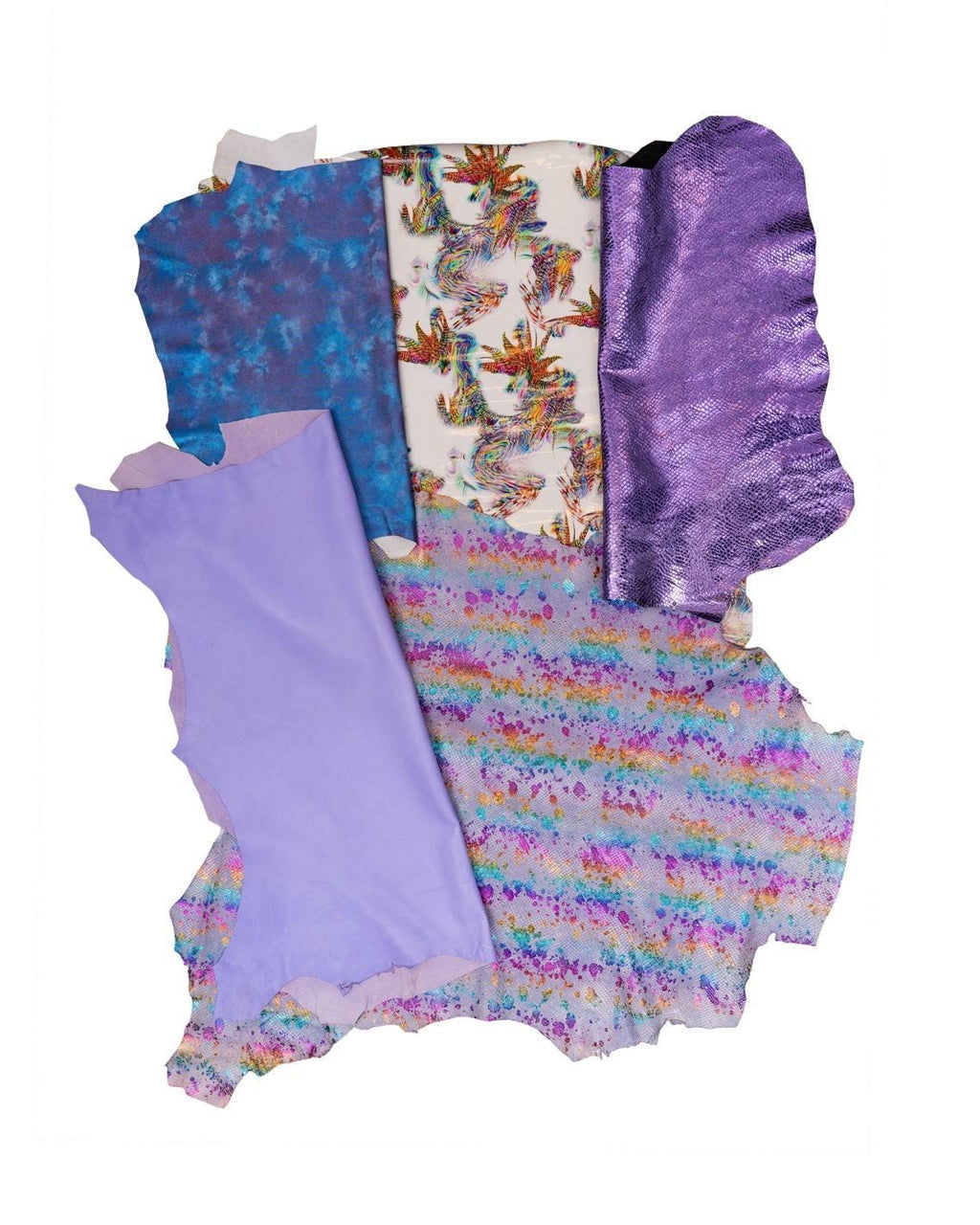 Set of 5 purple blue lilac leather skins, metallic printed matching goatskins as per pictures, ideal for crafting B18996-MT(ST) La Garzarara