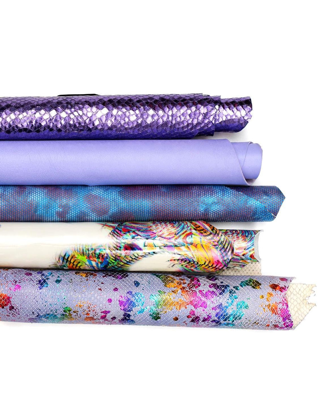 Set of 5 purple blue lilac leather skins, metallic printed matching goatskins as per pictures, ideal for crafting B18996-MT(ST) La Garzarara