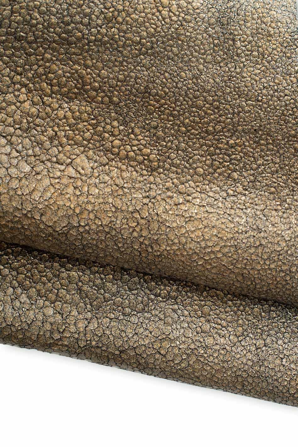 Bronze METALLIC leather skin, CRACKLE printed goatskin, glossy soft luxury material for artists B19593-MT(st) La Garzarara