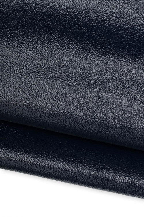 Blue NAPLACK leather hide, soft tiny pebble grain PATENT cowhide, glossy soft calfskin for carfters B19599-TU La Garzarara