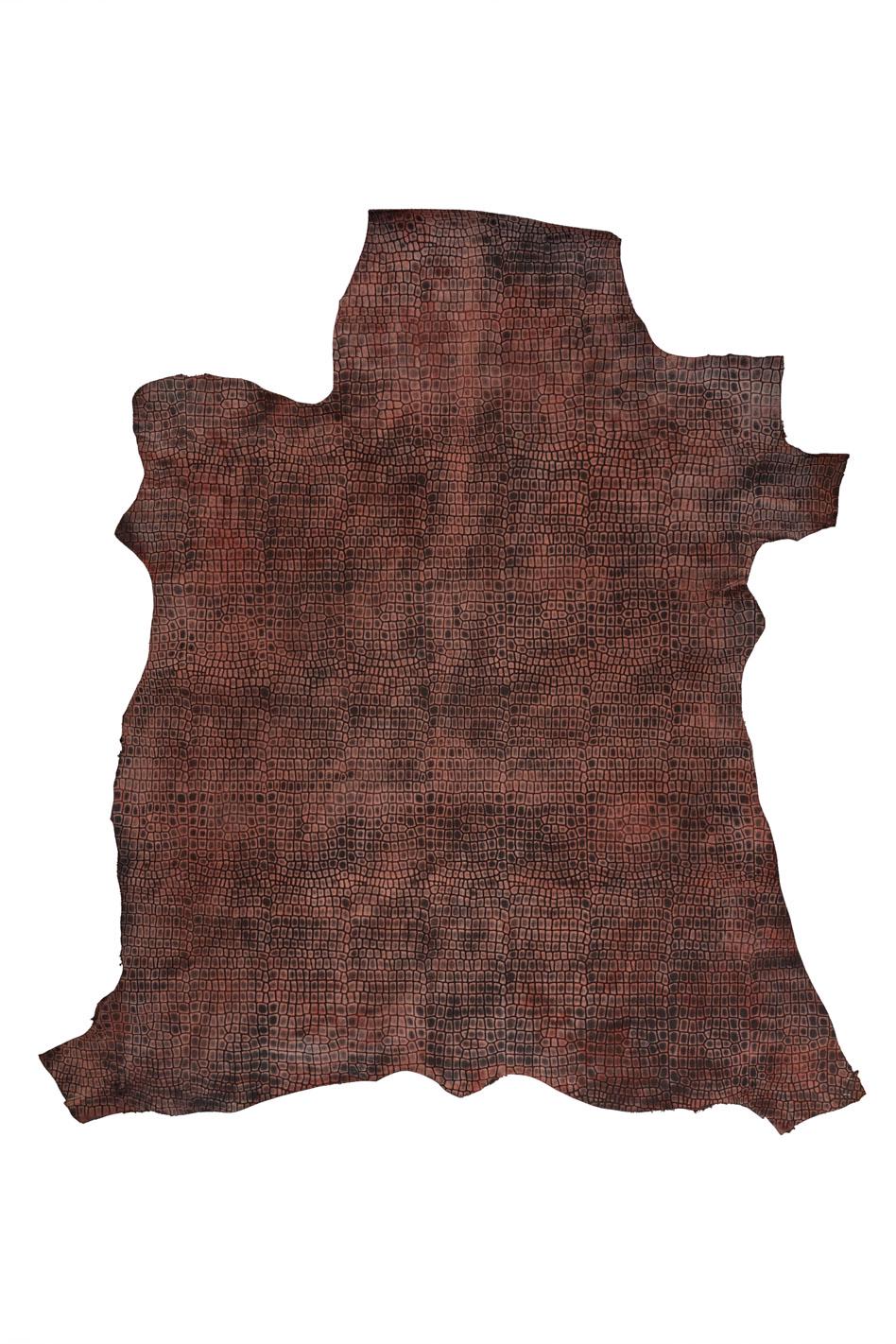 CROCODILE embossed leather skin, AGED shaded soft suede goatskin, rare vintage leather for crafting B19615-ST La Garzarara