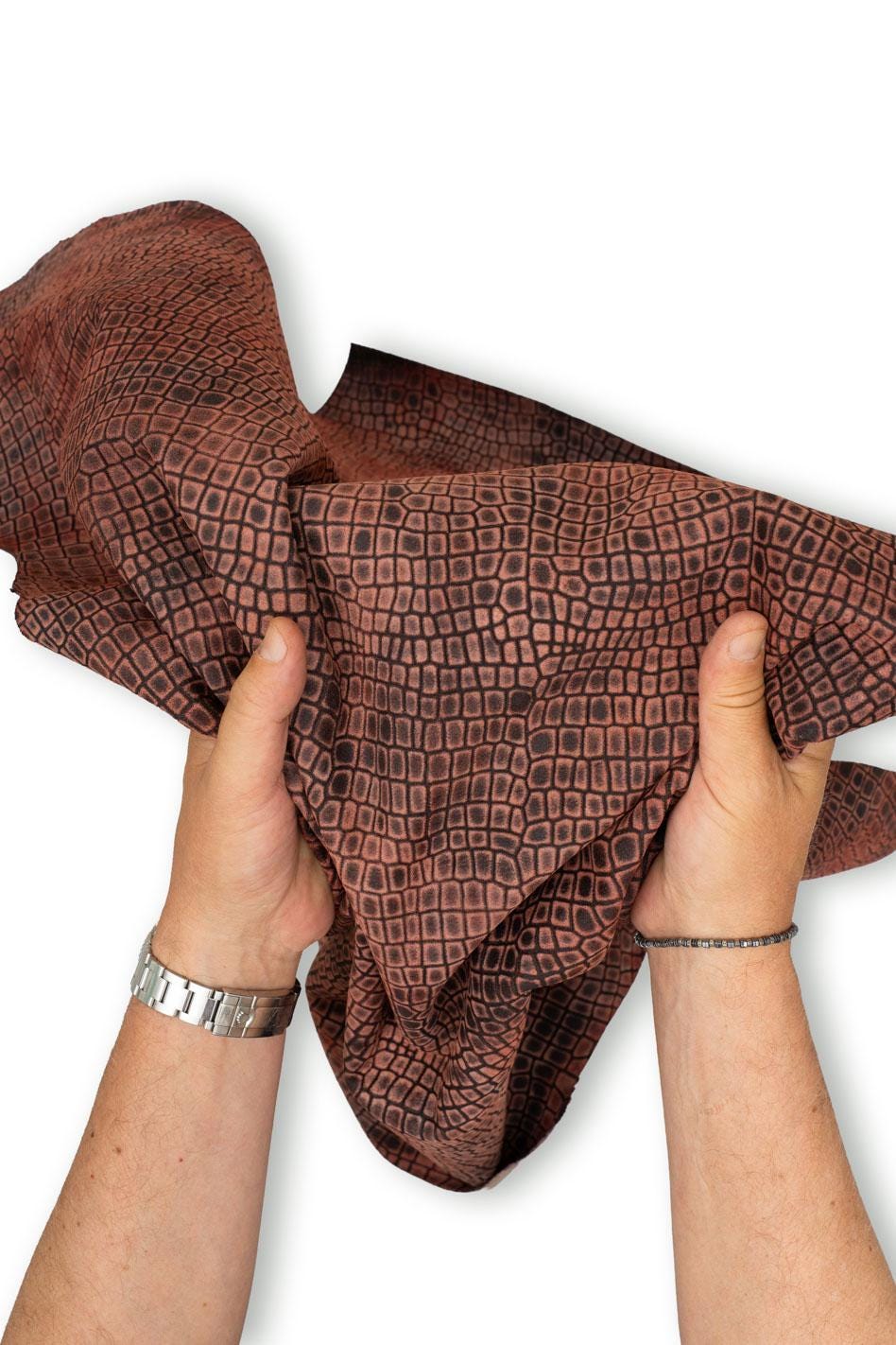 CROCODILE embossed leather skin, AGED shaded soft suede goatskin, rare vintage leather for crafting B19615-ST La Garzarara
