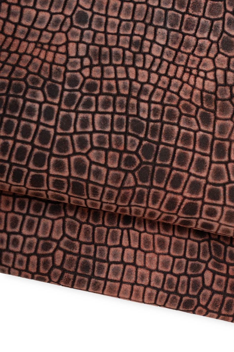 CROCODILE embossed leather skin, AGED shaded soft suede goatskin, rare vintage leather for crafting B19615-ST La Garzarara