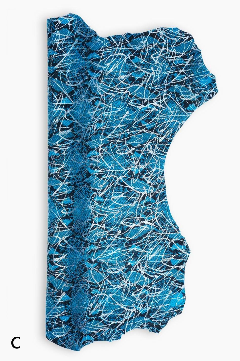PYTHON textured leather skin, green, yellow, blue reptile printed goatskin with metallic pattern, soft SNAKESKIN B19490-MT(st) La Garzarara