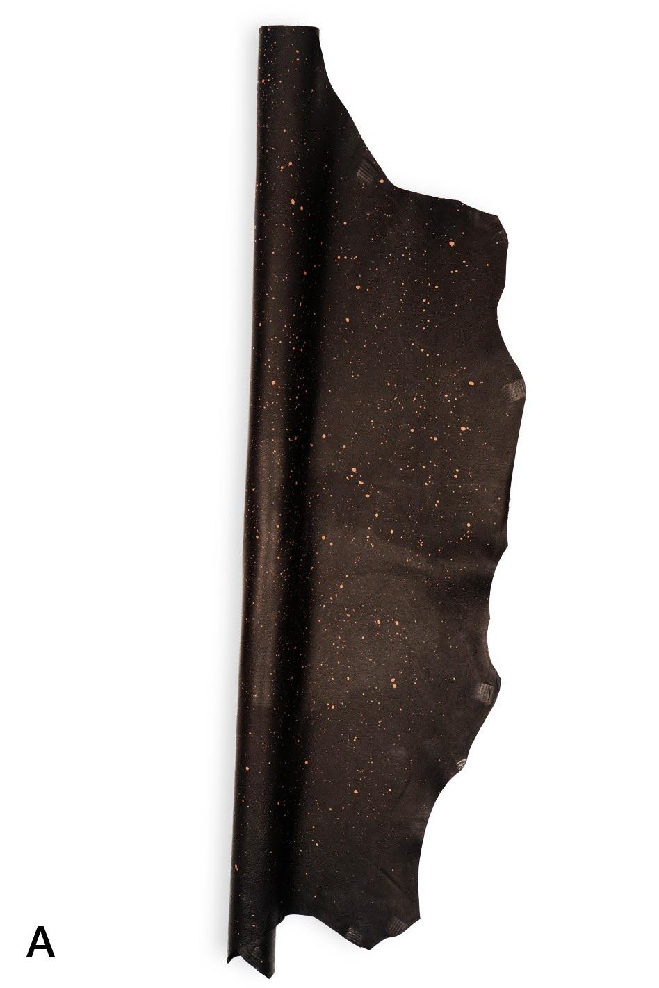 INK SPLATTER leather skin, black nappa sheepskin with abstract print, soft material for hobbyists B19457-ST La Garzarara