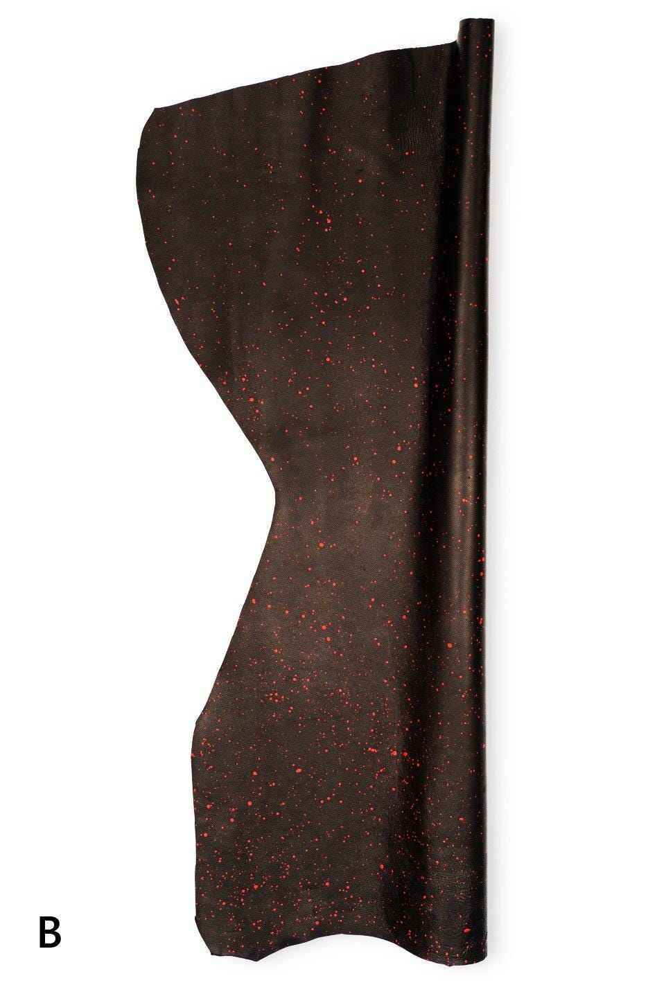 INK SPLATTER leather skin, black nappa sheepskin with abstract print, soft material for hobbyists B19457-ST La Garzarara