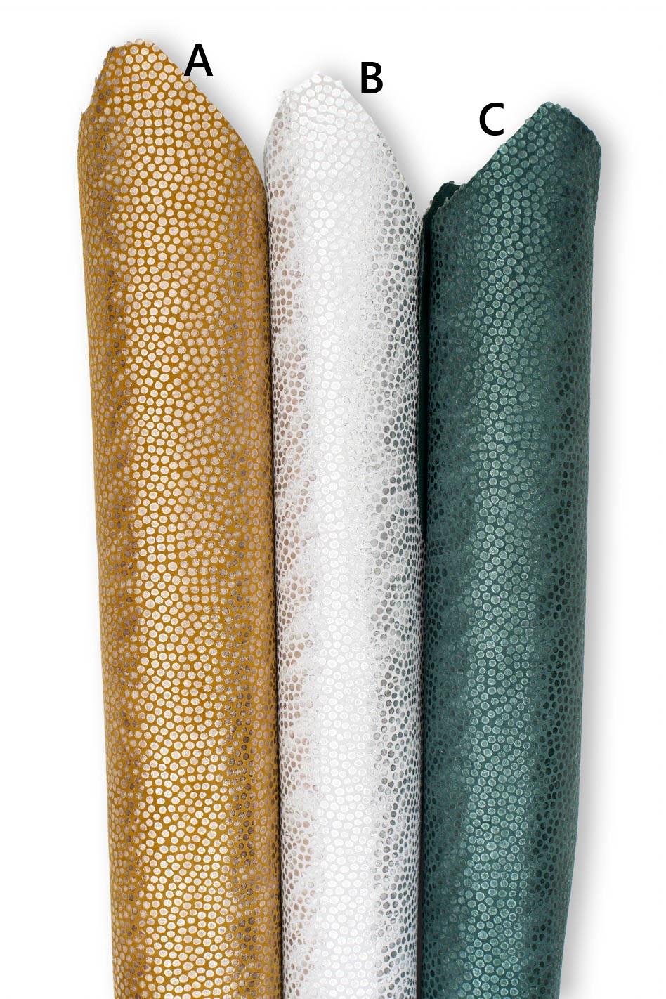 METALLIC printed leather skins, brown - silver - green SPARKLE goatskins, bright soft textured hides for crafts B19429-MT(st) La Garzarara