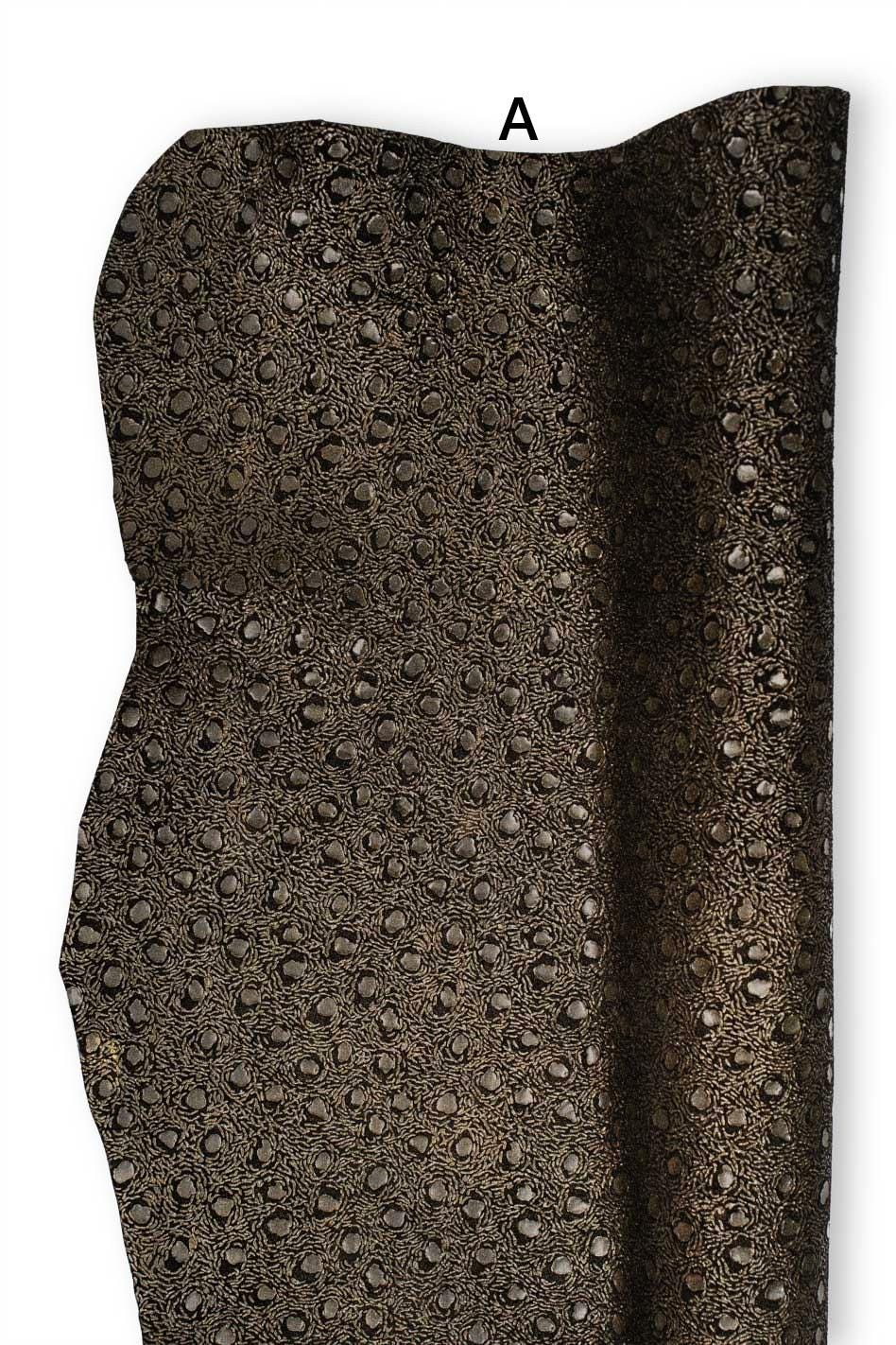 OSTRICH printed leather skin, brown - green textured suede goatkin, METALLIC bright soft materials for hobbyists B19495-MT(st) La Garzarara