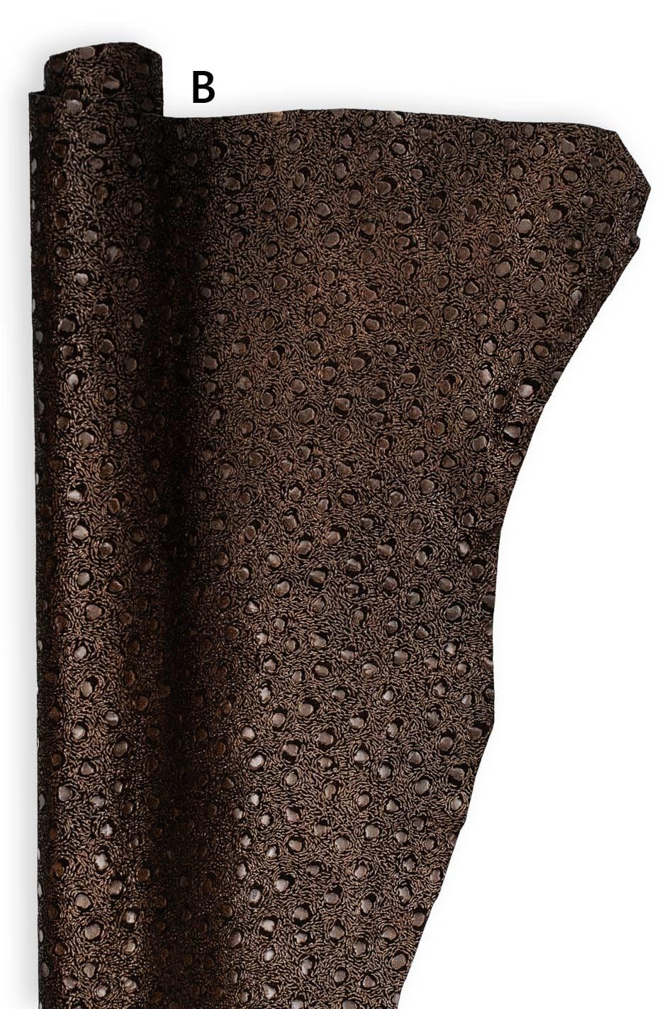 OSTRICH printed leather skin, brown - green textured suede goatkin, METALLIC bright soft materials for hobbyists B19495-MT(st) La Garzarara