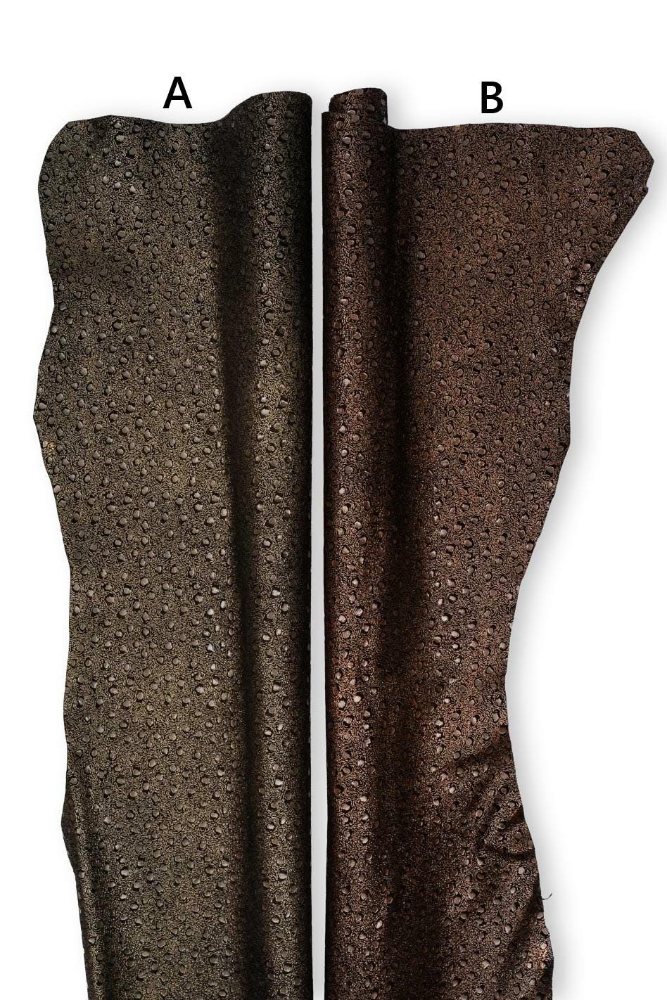 OSTRICH printed leather skin, brown - green textured suede goatkin, METALLIC bright soft materials for hobbyists B19495-MT(st) La Garzarara