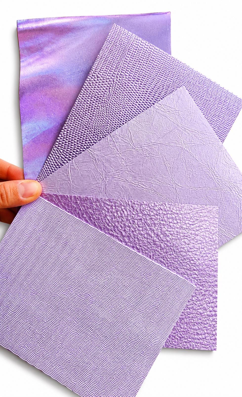 Lilac and Violet Leather Scraps, 5 Selected Iridescent Pieces, Lavender Shimmer and Holographic Finish for Jewelry RT335 La Garzarara