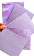 Lilac and Violet Leather Scraps, 5 Selected Iridescent Pieces, Lavender Shimmer and Holographic Finish for Jewelry RT335 La Garzarara