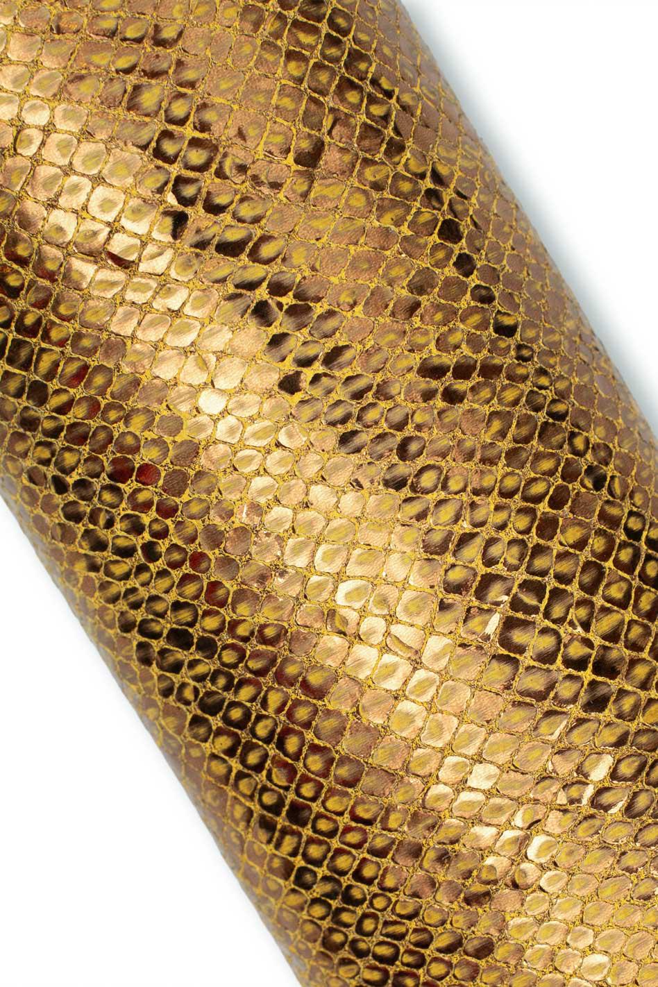 Bronze SNAKESKIN leather, REPTILE printed soft skin, old gold python leather goatskin for hobbyists B19661-MT(st) La Garzarara