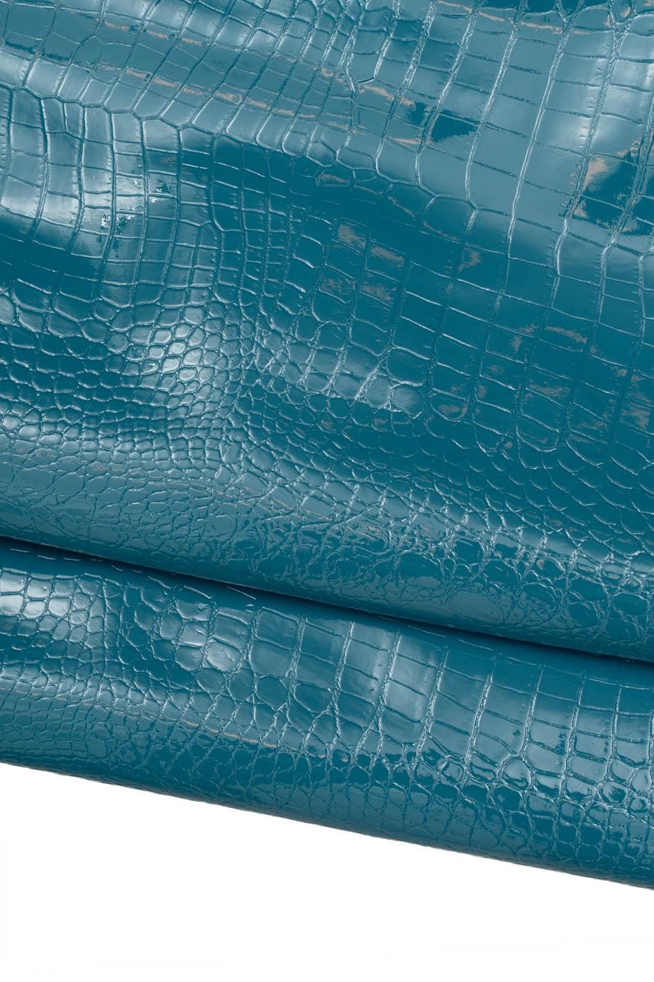 CROCODILE embossed leather skin, blue alligator printed goatskin, glossy soft PATENT goatskin for crafters B19557-ST