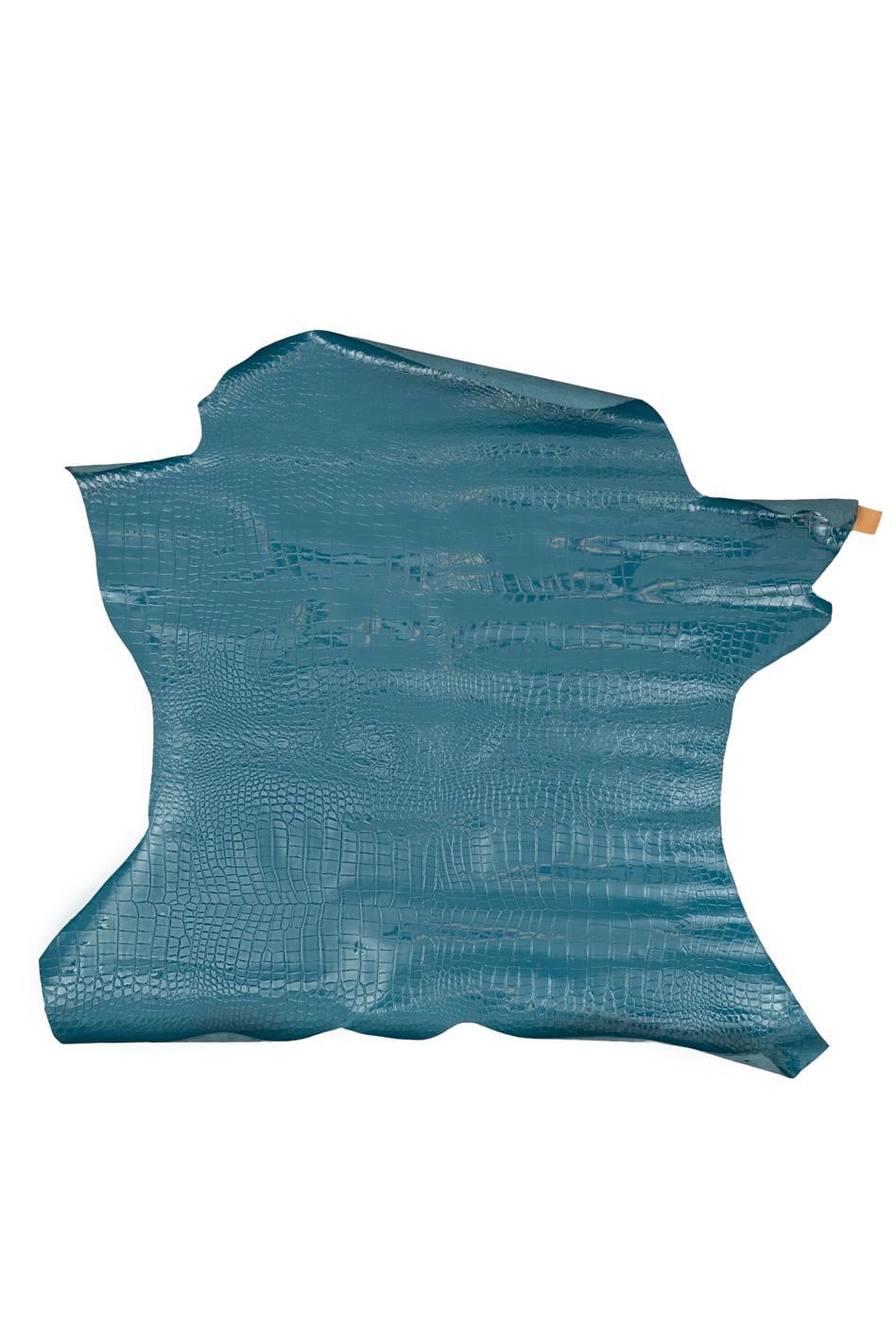 CROCODILE embossed leather skin, blue alligator printed goatskin, glossy soft PATENT goatskin for crafters B19557-ST