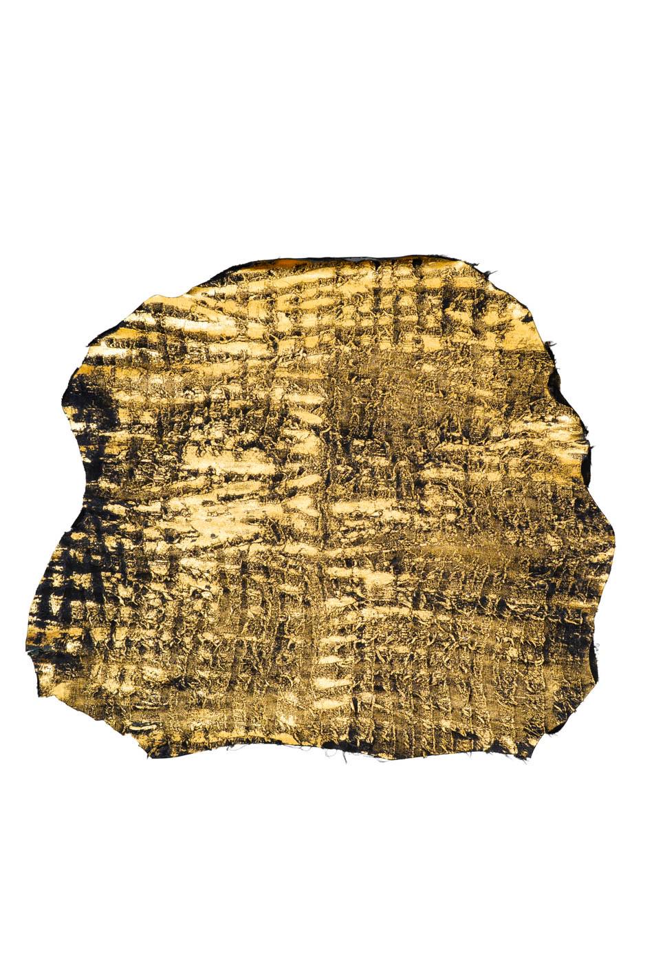 METALLIC textured leather skin, gold REPTILE print on black suede goatskin, glossy soft hide for crafters B19573-MT(st) La Garzarara