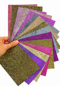 Geometric Leather Scraps, Metallic Foil Pattern Offcuts, Colorful Diamond Print Leather Pieces 6x5" / 15x12 cm RT263